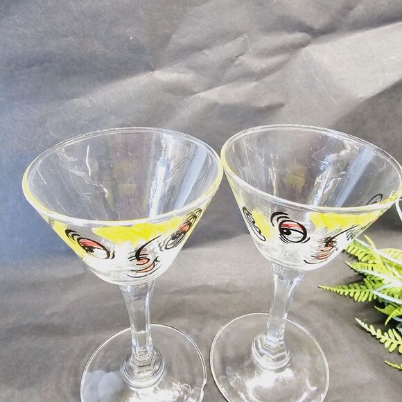 2 Gay Fad Beau Brummel Bar Ware Small Martini Glasses Mid Century 5-1/2" 1950s - Picture 6 of 10